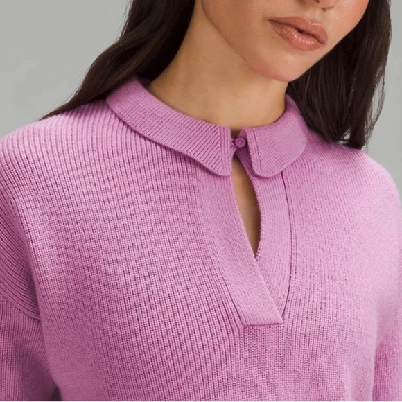 Lululemon Collared Merino Wool Blend Long Sleeve Sweater in Pink XL - Picture 8 of 14